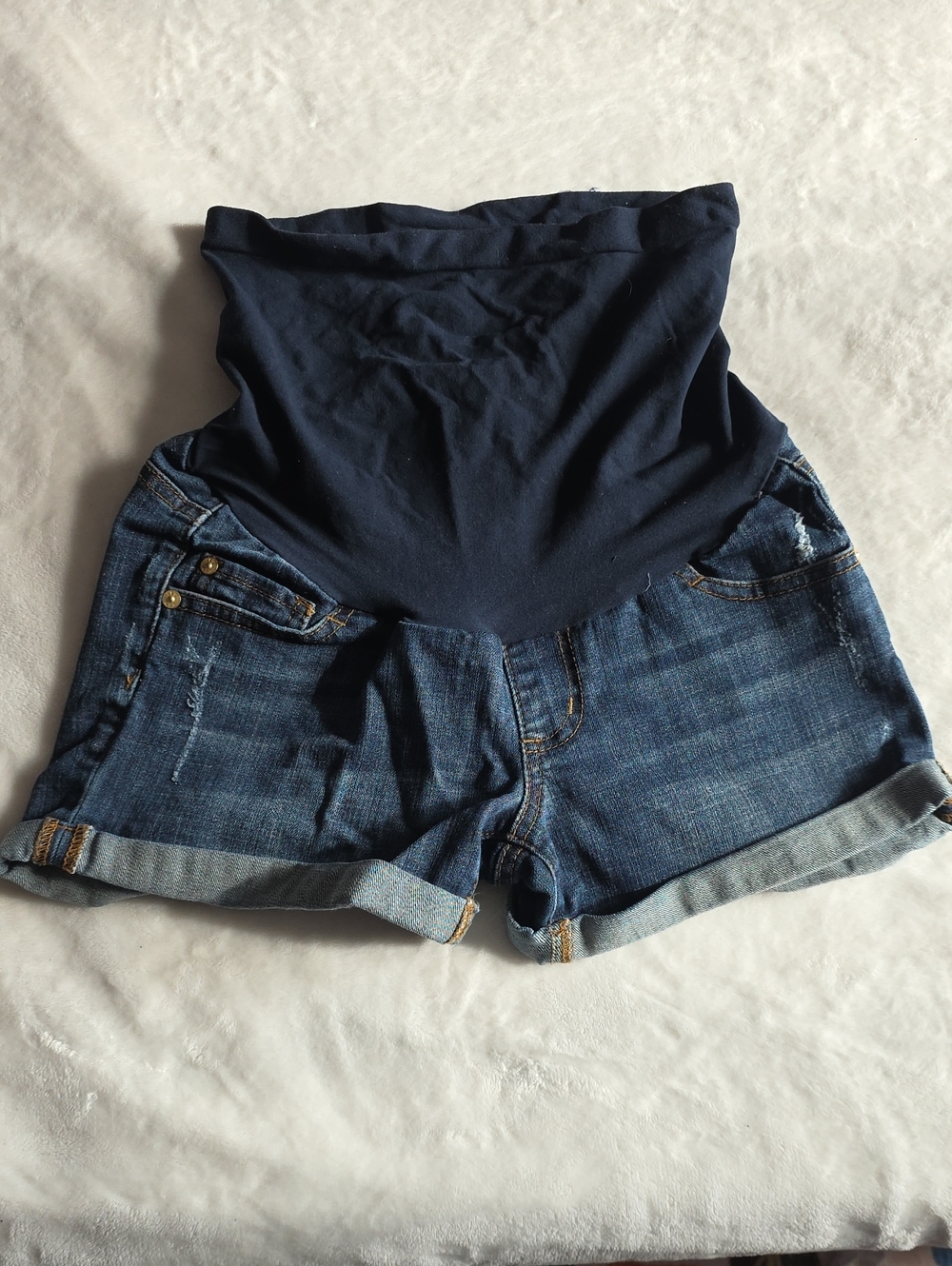 Maternity Navy Denim Roll-Cuff Jean Shorts